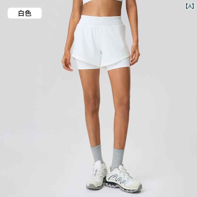 レディース ショートパンツ 防走光 インナー付き ハイウエスト ヨガパンツ 速乾 吸湿排汗 伸縮性 綿混紡 ナイロン 女性用 フィットネス ランニング サイクリング 屋外 室内 トレーニング 白色 ピンク系 グレー ブルー ブラック 春夏秋冬 通年