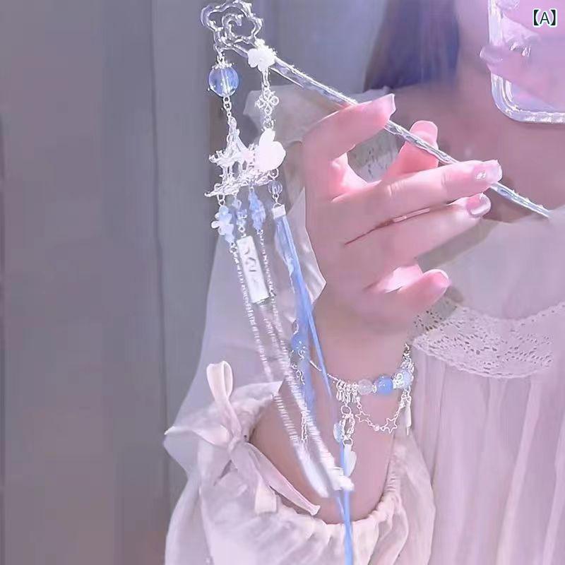・素材: 金属・スタイル: 中国風・形状: 星形・加工: ハンドメイド・: 中国風、古風、タッセル、ウサギモチーフ・カテゴリ: ヘアアクセサリー