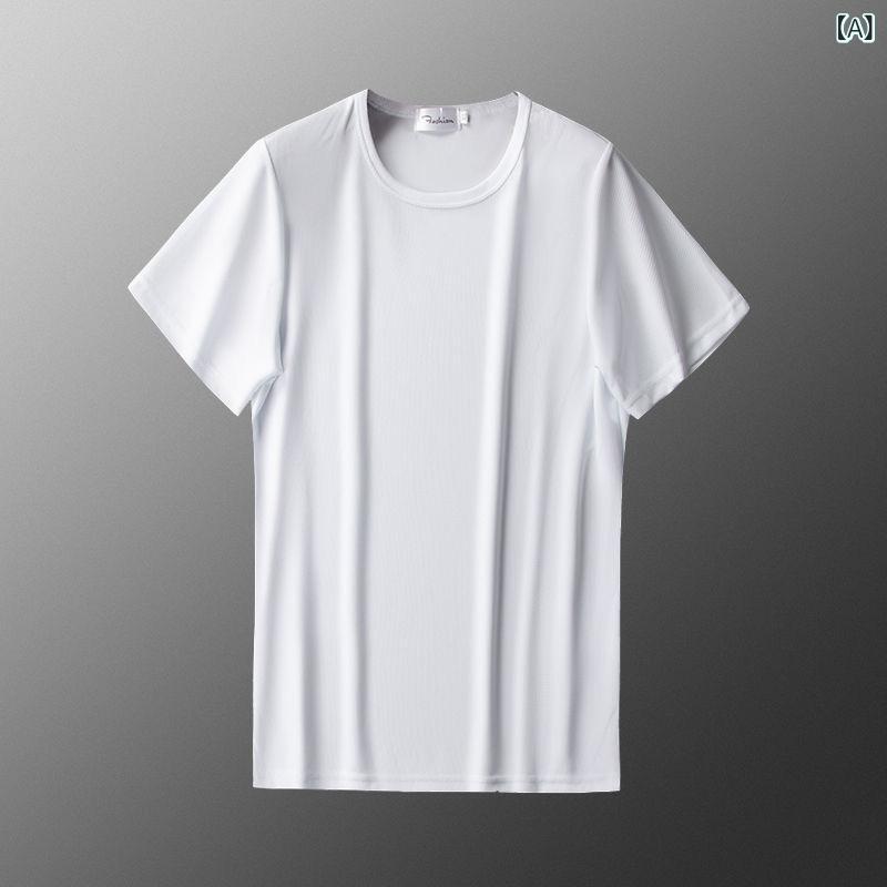 Tシャツ メンズ 短袖 接触冷感 網目 薄手 ゆったり 日式レトロ 丸首 無地 ポリエステル 透気性 吸湿速乾 日常使い 夏 春夏 白色 ブラック グレー ビッグサイズ