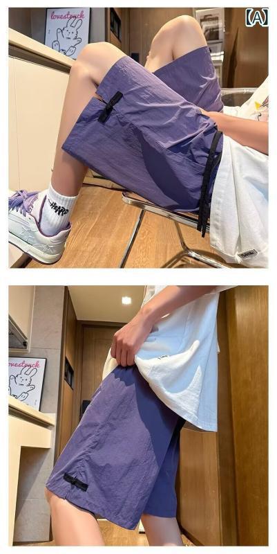 ・スタイル: 韓国・主な素材: ポリエステル繊維96%・パンツ丈: ショートパンツ・パンツタイプ: ストレート・カラー展開: パープル、ブラック、ホワイト・サイズ展開: M、L、XL、2XL、3XL、4XL