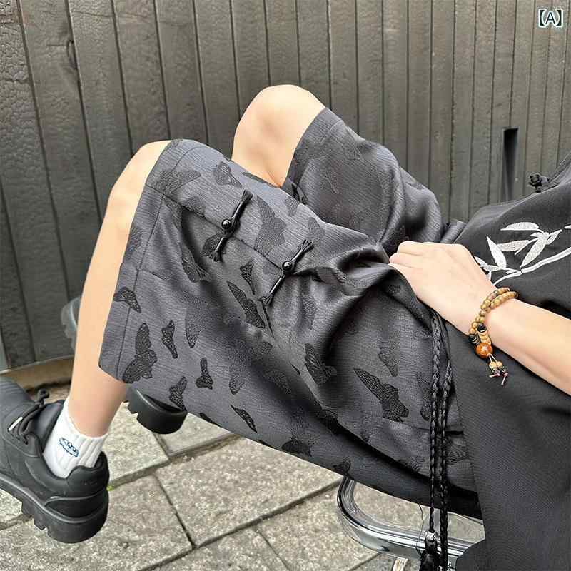 メンズ 短パン 夏 春夏 ミッドライズ ワイドレッグ 5分丈 コットン混紡 ポリエステル 透気性 耐摩耗 微弾力 直筒 紐留め ディテール刺繍 徽章 ユニセックス 休日 普段使い カジュアル ストリート スポーツ