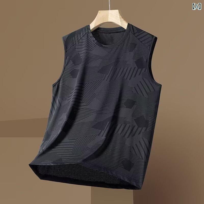 メンズ タンクトップ 接触冷感 速乾 無袖Tシャツ 背心 夏 運動 トレーニング フィットネス インナー 薄手 迷彩柄 ブラック ホワイト グレー ブルー グリーン ゆったり ポリエステル 吸湿速乾 青年用 カジュアル