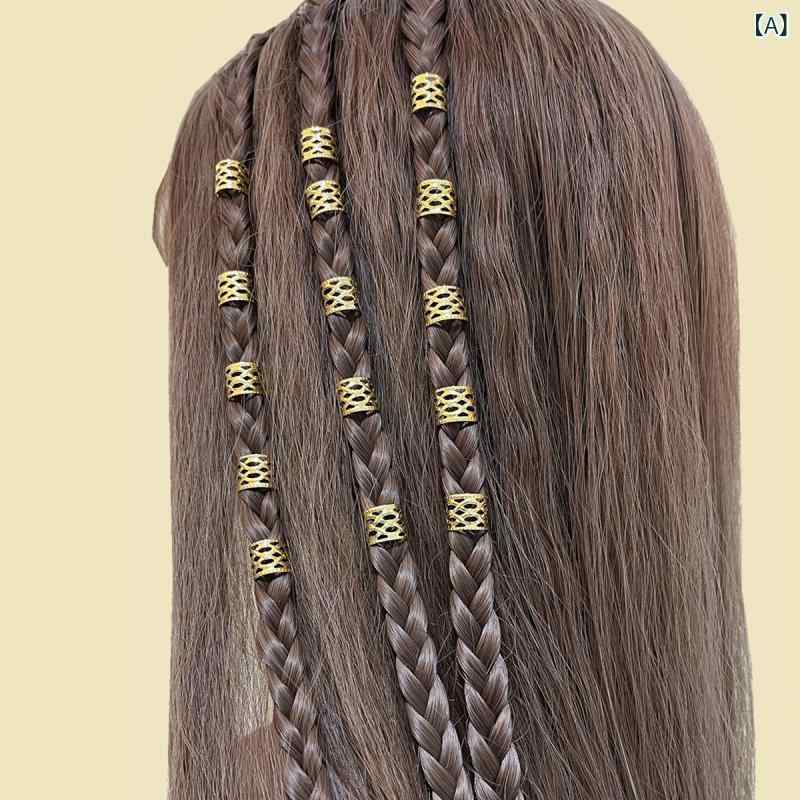 ヘアアクセサリー エクステリング ドレッドヘア ブレイズ ビーズ カフス 金属 透かし彫り パターン ヘアビーズ ウィッグ エクステンション 留め具 装飾 ヘッドドレス