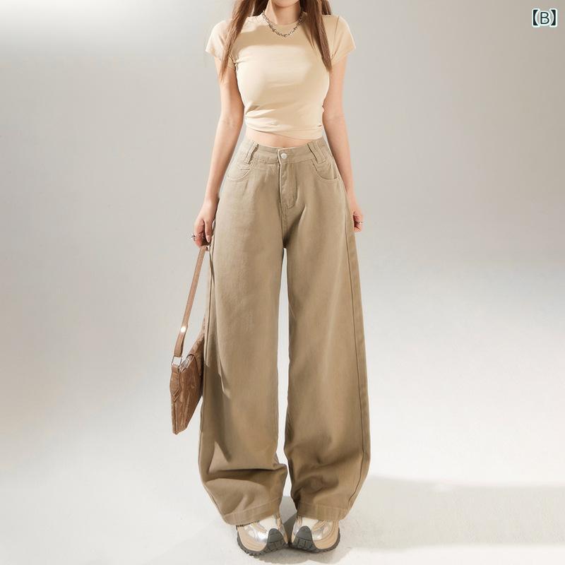 ワイドパンツ 女性用 春夏 メンズライク ミリタリー カーキ ハイウエスト デニム ...