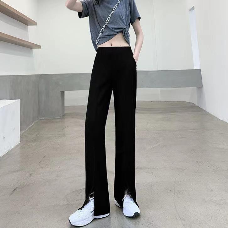 Other - ワイドパンツ レディース 春夏 高腰 直筒 黒 九分丈 垂感 切り替え ポケット 気質 通勤 普段使い 薄手 微弾性 聚酯繊維 軽量 显瘦 マイクロフラレ スラックス ロングパンツ カジュアルパンツ