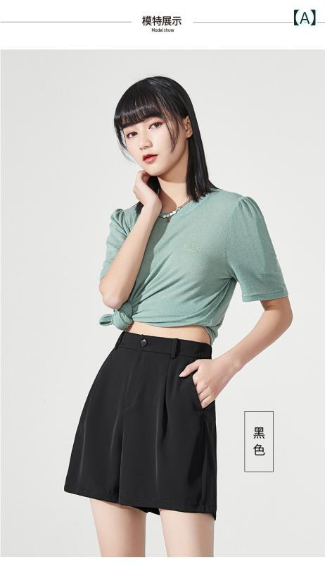 Rakuten - レディース 夏 クールタイムズ 接触冷感 高腰 ワイドレッグパンツ 黒 杏色 ミラーパンツ 薄手 微弾力 天竺 免烫 ゆったり かわいい 普段使い 爽やか