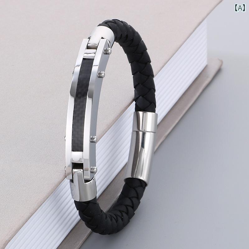 メンズ 手首アクセサリー 編み込み 手錠 皮革 ステンレス チタンスチール 電気メッキ加工 幾何学デザイン 個性派 ステンレスカラー ゴールド系 ブラック 煮黒 ワイヤー 繊維 19cm 21.5cm 通勤 普段使い 旅行記念 夏 軽量
