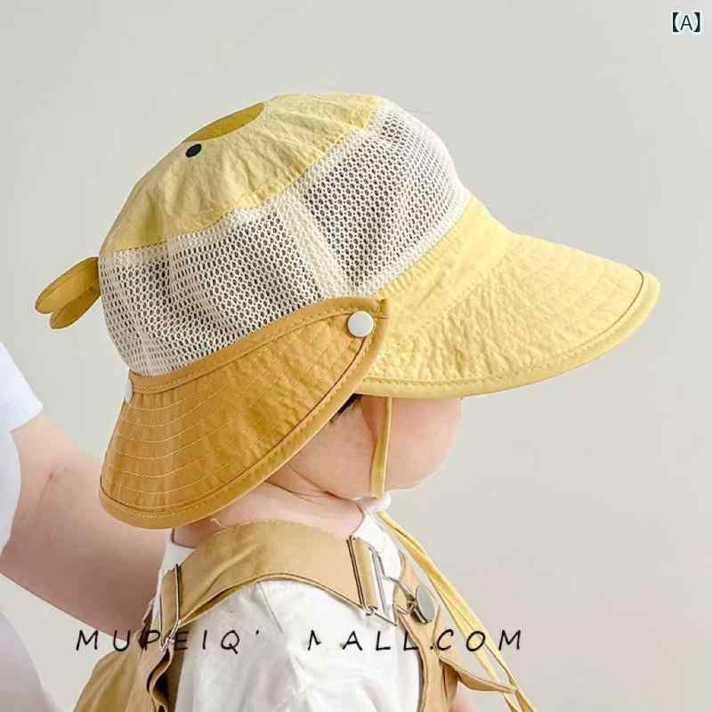 ベビー帽子 キッズ 女の子 男の子 夏 遮陽 防晒 漁夫帽 空頂 大檐 メッシュ 取り外し可能 ショール 透気 速乾 ポリエステル 黄色 緑 ピンク カーキ 動物プリント 1-2歳 2-4歳 4-6歳 8-10歳