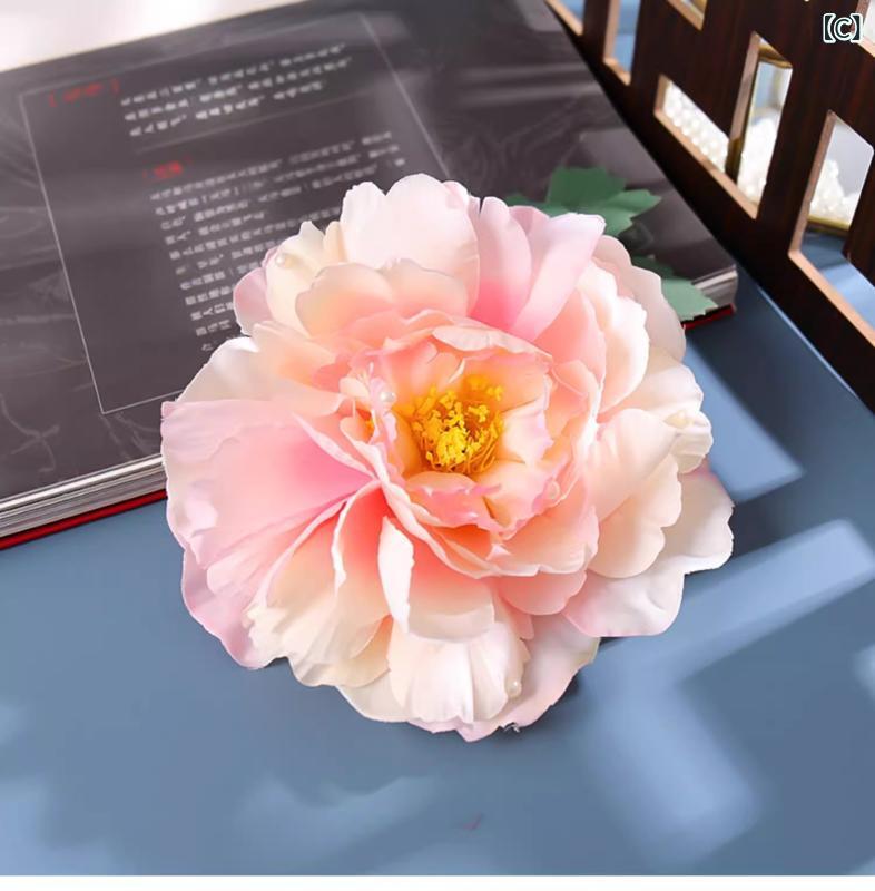 ヘアアクセサリー 女性用 花朵 牡丹 絹花 ピン ヘアクリップ 古風 復古 布製 手作...