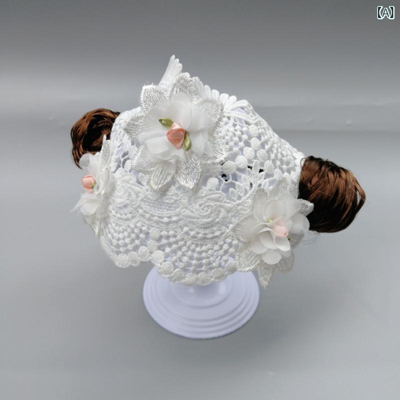 キッズ ベビー 女の子 韓風 かわいい 巻き髪 偽髪 発帯 ヘアバンド 蕾丝 花柄 立体花 ピンク 白 接触冷感 布地 春夏 普段使い 通学 立体装飾 軽量 伸縮性 花邊 網状 切り替え 0-3歳