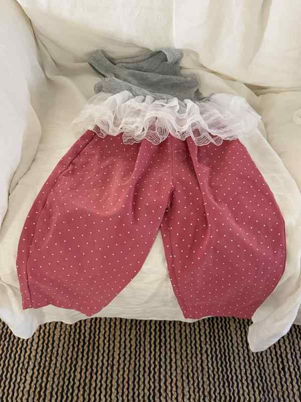 女児 ピンク ドット柄 綿 ハーフパンツ 女の子 春夏 韓国風 高腰 柔らかい 切り替え ローライズパンツ 普段使い 伸縮性 かわいい 基本款 3〜8歳 中小児 通学 通園 軽量 吸湿速乾 トレンド ポルカドット ピンク系