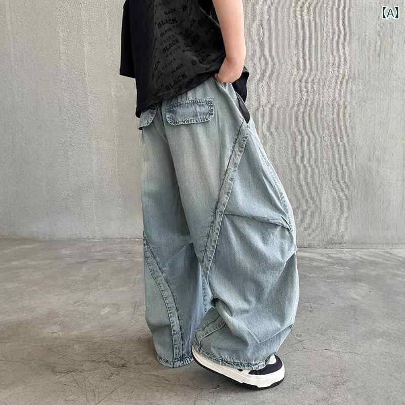 男児用 短パン キッズ 夏用 薄手 天竺 防蚊 牛仔 デニム 綿 ポリエステル 柔軟 中腰 伸縮 吸湿速乾 軽量 通気性 普段使い 遊び着 ブルー 基本款 韓国風 潮 ビンテージ加工 8歳以上 中大児 120cm〜170cm