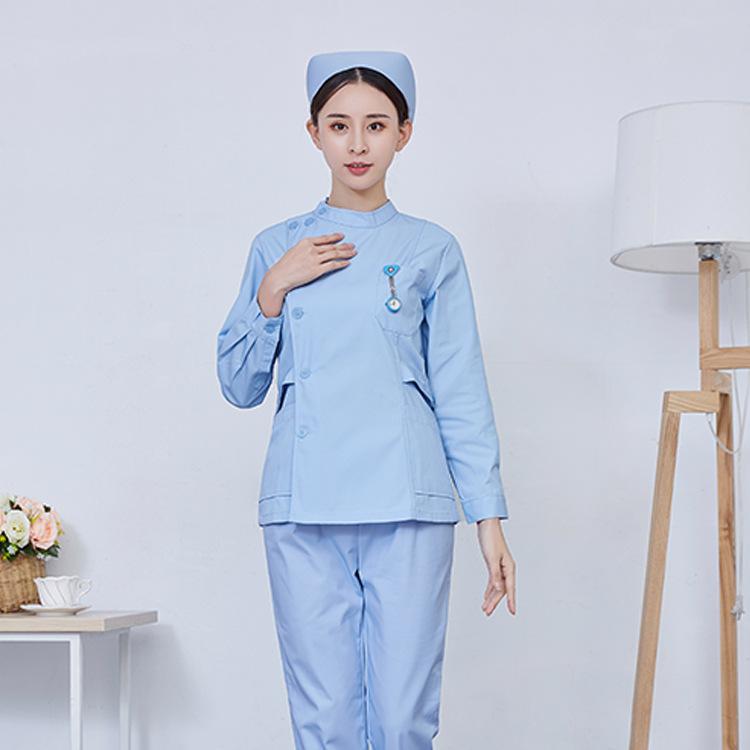 ナース服 ユニセックス 長袖 秋冬 吸汗速乾 医療 歯科 介護 看護 ワークウェア 作業服 ブルー