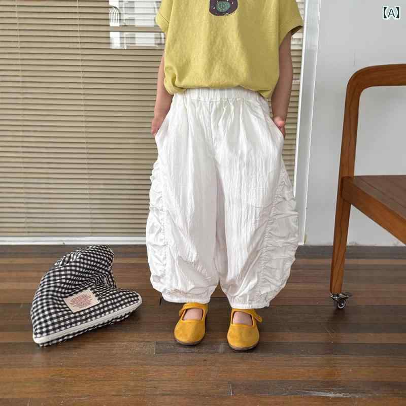キッズ 男女共用 防蚊パンツ 夏 軽薄 ハーレムパンツ ロングパンツ 高腰 伸縮性 吸湿速乾 接触冷感 柔軟 綿混 再生繊維 中小童 ユニセックス 普段使い 運動 潮系 かわいい カラーバリエーション ホワイト ピンク系 ライトブルー 3〜8歳 90〜1