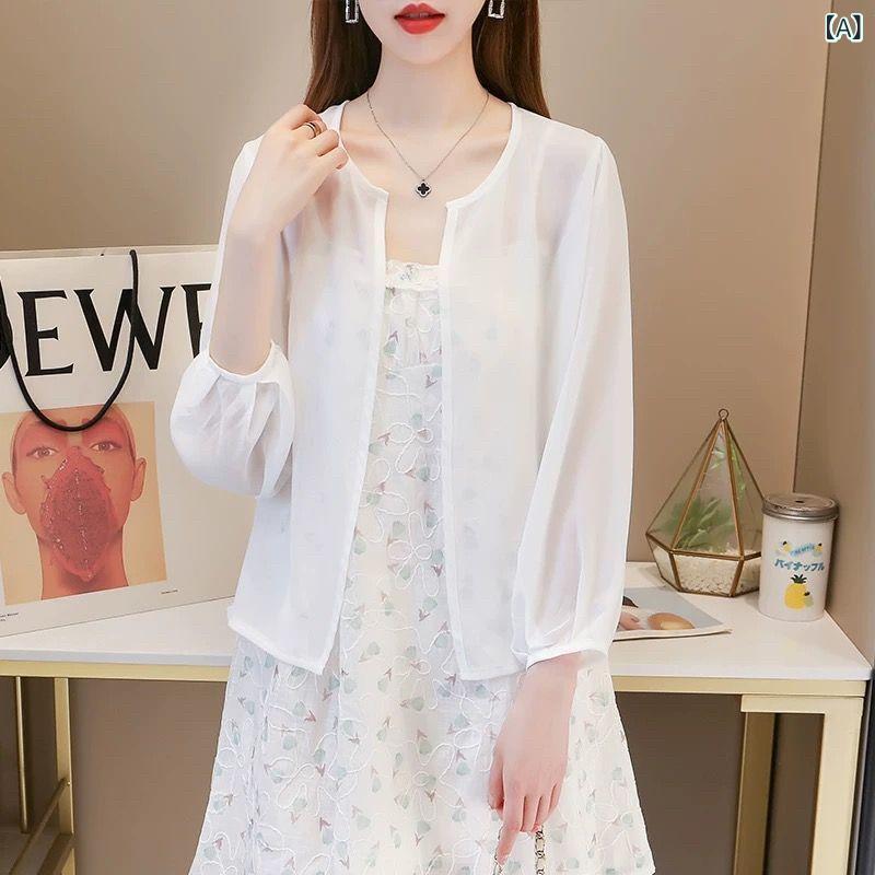 ・カテゴリ: カーディガン・カラー展開: ホワイト・サイズ展開: S、M、L、XL、XXL・主な素材: ポリエステル（シフォン）・素材割合: ポリエステル70%以上80%以下・スタイル: 韓国風、ストリート、カジュアル・デザイン要素: ペイント・スカート丈: 70-100cm・仕様: 形態安定加工