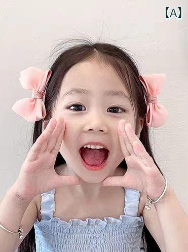 キッズ 女の子 ヘアクリップ かわいい 蝶結び 対夾子 発卡 頭飾 ピンク ブルー パープル グリーン 手作り 清新 甘い 田園風 夏 形状 パターン ヘアアクセサリー