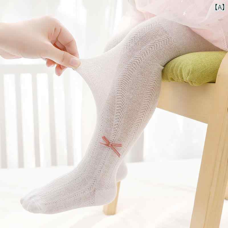 女児 ベビー レギンス 網目 連パンスト 薄手 綿素材 透気 吸汗 接触冷感 純色 蝶結び かわいい 春夏 ピンク グレー ホワイト 普段使い 伸縮性