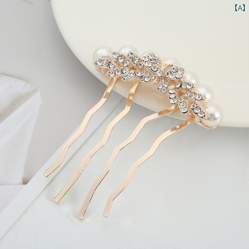 ヘアアクセサリー 女性用 韓国風 蝶々モチーフ 四叉珍珠 ヘアコーム 挿し櫛 水晶 ...