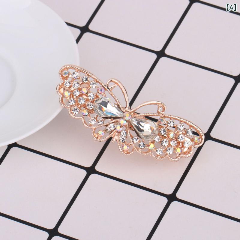 ヘアクリップ 女性用 トップクリップ 弾力 発卡 水晶 ラインストーン 蝶結 リボン ...