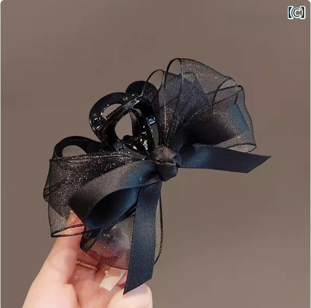 ヘアクリップ 女性用 韓国風 黒 リボン バタフライボウ 鴨嘴クリップ ディスクヘア...