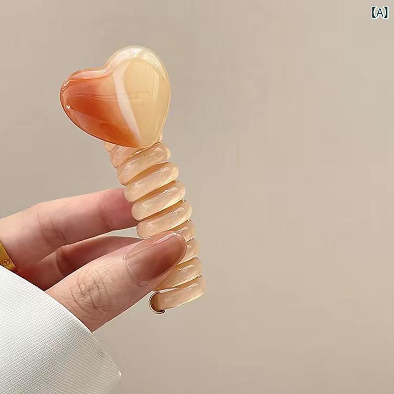 ヘアゴム 電話線発圈 女性用 かわいい ハート型 伸縮性 軽量 春夏 日常使い アクセ...