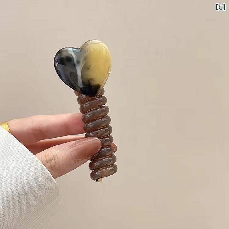 ヘアゴム 電話線発圈 女性用 かわいい ハート型 伸縮性 軽量 春夏 日常使い アクセ...