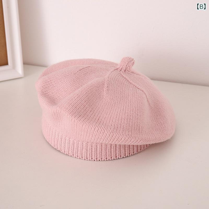 ベレット帽 キッズ 男女 春夏 薄手 毛糸 ニット帽 純色 画家風 かわいい 防晒 遮陽...