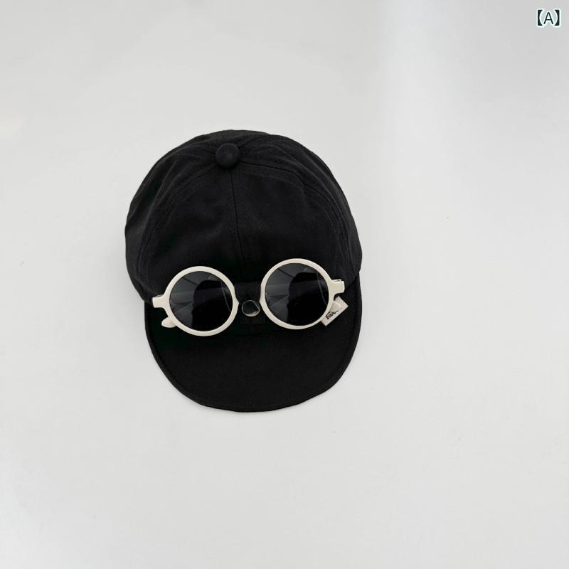 乐天商城 - ベビー 帽子 男の子 女の子 春夏 遮光 鴨帽 棒球帽 取り外し サングラス 綿 防晒 街頭 個性 ヒップホップ 赤ちゃん 1-2歳 通気性 軽量 平頂 無檐 黒 橙 赤 ベージュ