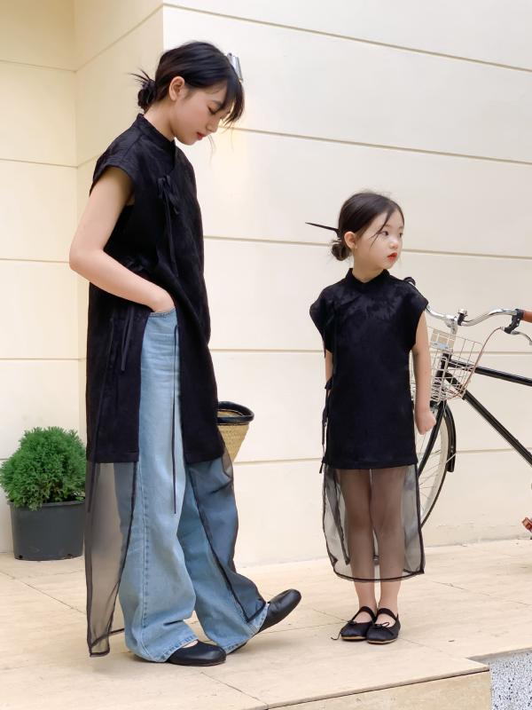 親子ドレス 女の子 子供用 チャイナドレス ワンピース 春夏 夏用 柔らか素材 短袖 ...