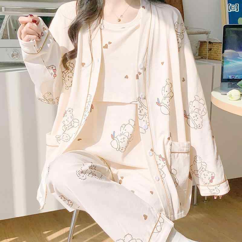narukiのマタニティ 授乳 産後 部屋着 長袖 長ズボン 3点セット 再生繊維 接触冷感 ポリエステル かわいい 動物プリント 春 春夏 日韓カジュアル ゆったり 普段使い 軽量 吸湿速乾｜アングル2
