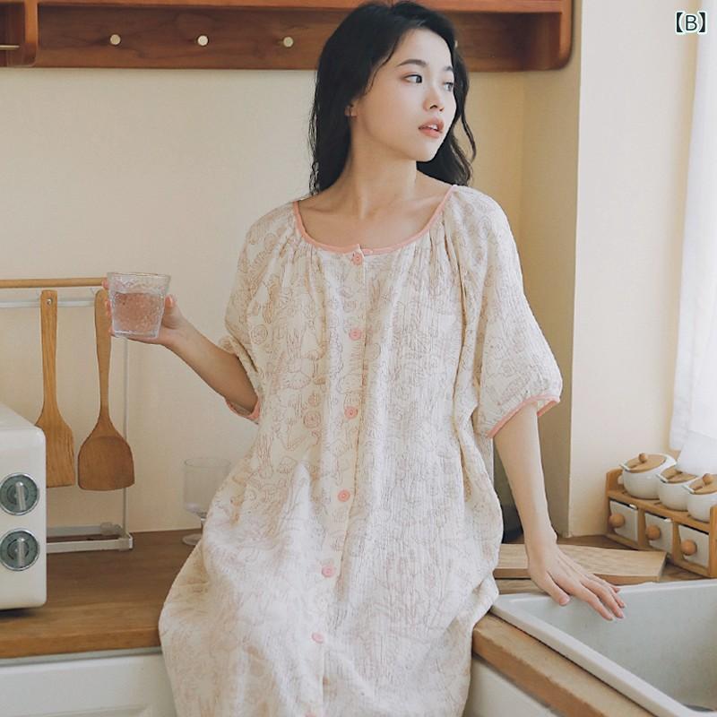 マタニティ 哺乳 ワンピース 純棉 ガーゼ 夏 接触冷感 薄手 短袖 五分袖 胸開き 待...