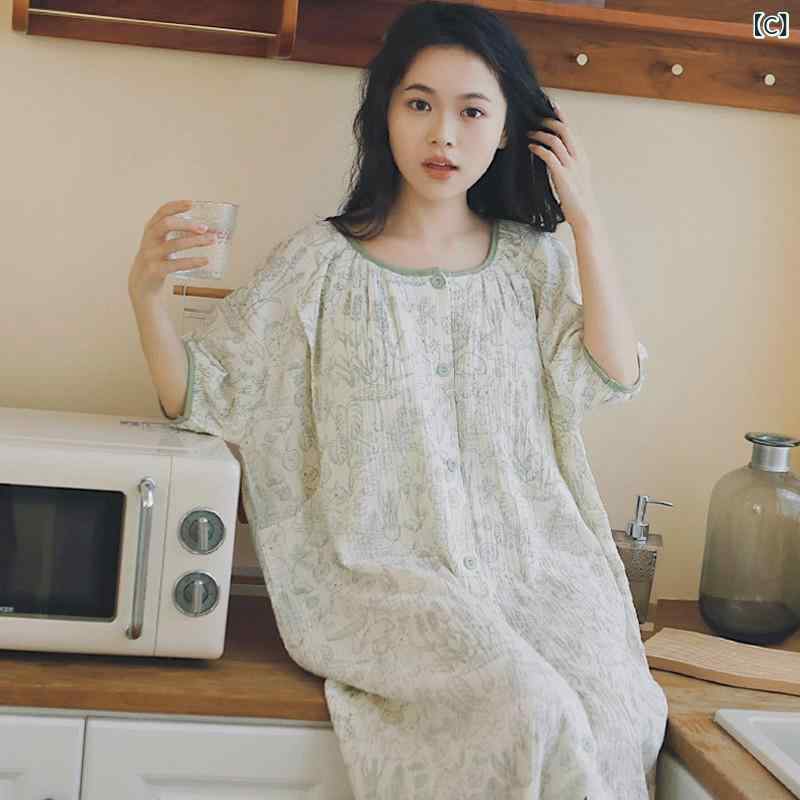 マタニティ 哺乳 ワンピース 純棉 ガーゼ 夏 接触冷感 薄手 短袖 五分袖 胸開き 待...