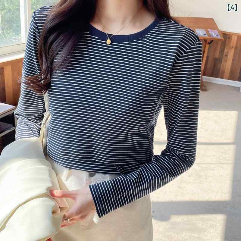 授乳服 Tシャツ 長袖 丸首 条紋 綿 親肌 切り替え トップス インナー 春秋 秋冬 春...