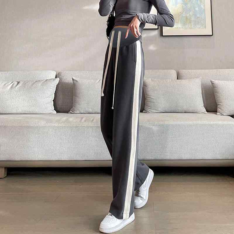 マタニティパンツ レディース 春夏秋冬 外履き ワイドレッグパンツ ストレートパンツ ロングパンツ 妊婦帯機能 綿混 コットン素材 伸縮性 中厚手 ゆったりシルエット トワルパンツ トワル レディース ライトグレー ダークグレー ブラック 日常使い 運動