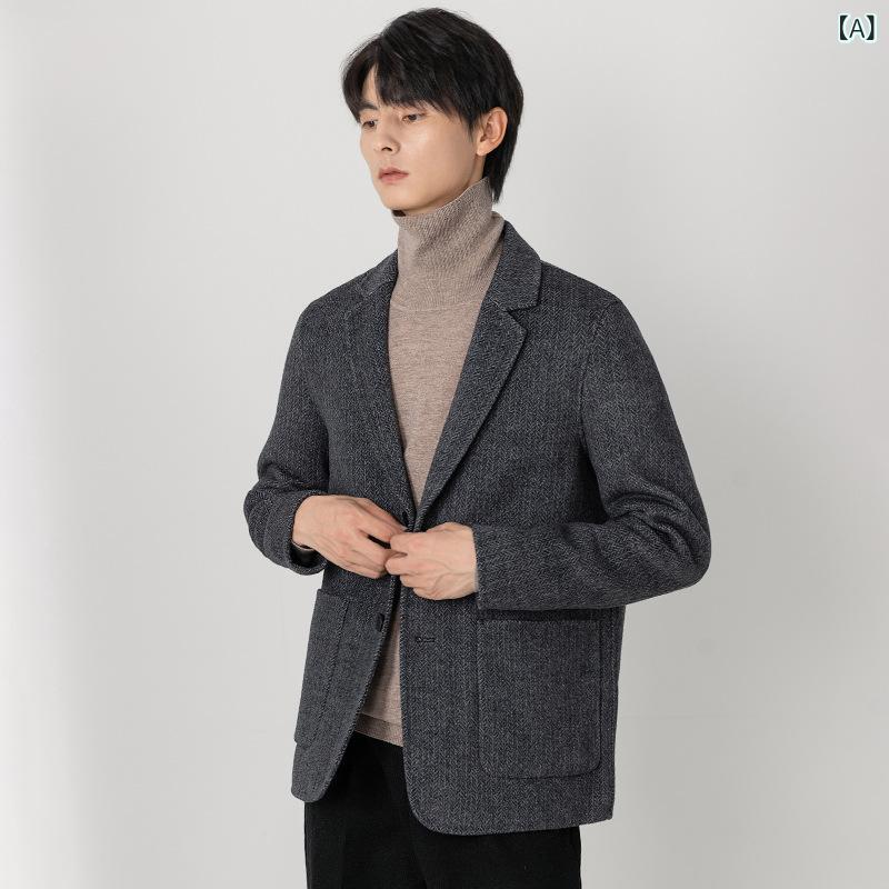 乐天商城 - コート メンズ 春秋冬 羊毛 大衣 厚手 短丈 韓国風 ゆったり シングルブレスト 西装領 無地 黒 夢幻色 綿羊毛 ポリエステル裏地 免烫加工 明線ステッチ 明ポケット 丸底 青少年 ビジネスカジュアル 普段使い