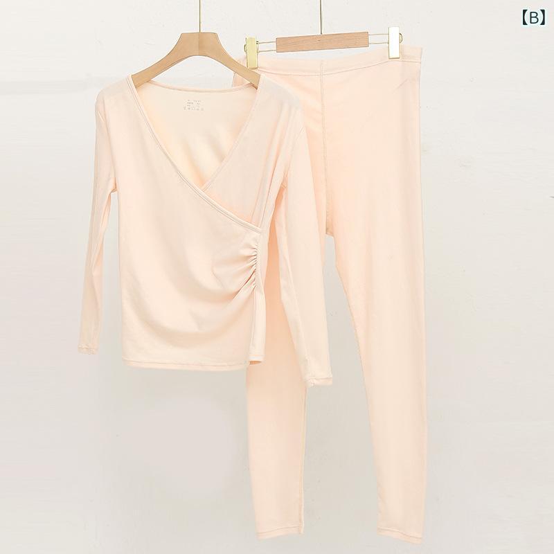 マタニティ保暖 内衣 セット 授乳服 産後服 秋冬 九分袖 九分丈パンツ デュポン絨 ...