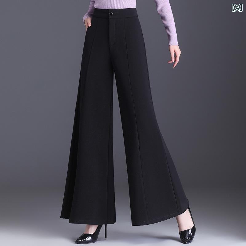 レディース スカートパンツ ワイドレッグパンツ クールビズ スカパン ハレパタ 通勤用 普段使い 女性用 黒 キャメル 高腰 ハイウエスト ロング丈 ワイドシルエット ゆったり ワイドパンツ 喇叭パンツ ポケット付き ポケット 涤纶 ポリエステル 再生繊