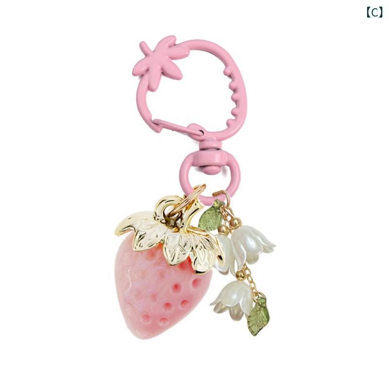 narukiのキーホルダー かわいい 立体 いちご ハート ストロベリー 鍵 キーリング うさぎ ハングタグ クリエイティブ バッグ チャーム 軽奢 スタイル ジンク合金 金属 加工 多色 カラーバリエーション ギフト ラブリー アクセサリー｜アングル3