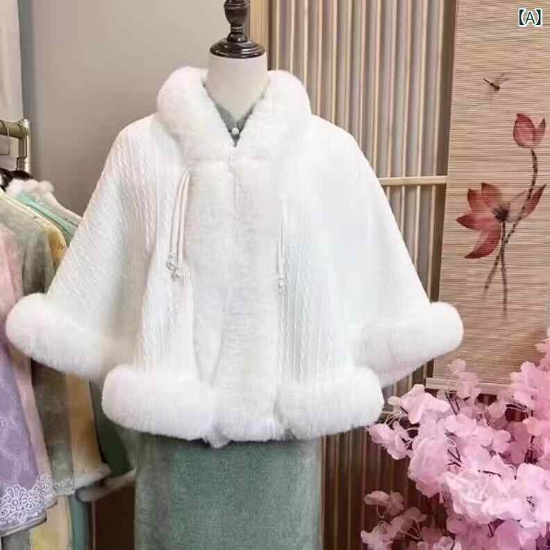 樂天商城 - ショール レディース 秋冬 毛領 珍珠 ディスクボタン 気品 保暖 斗篷 ピンクベージュ ブラック レッド ポリエステル 軽量 暖か 気質 エレガント 外套 上品 レイヤード ウィンター コート ポンチョ 切り替え フード 巻き方自由