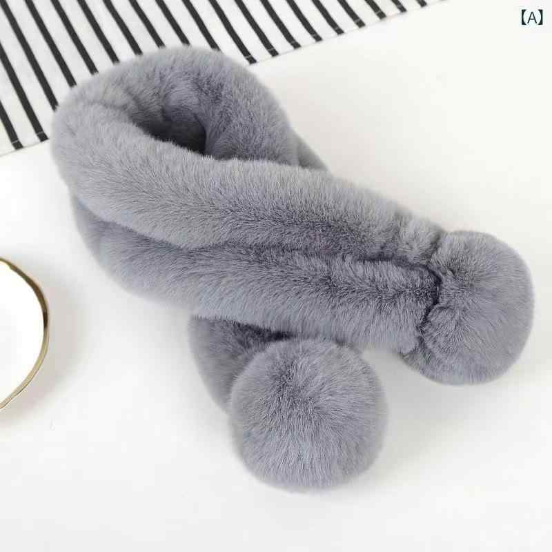 マフラー ユニセックス 秋冬 毛足長 フェイクファー 保暖 毛球 デザイン 加厚 グレ...
