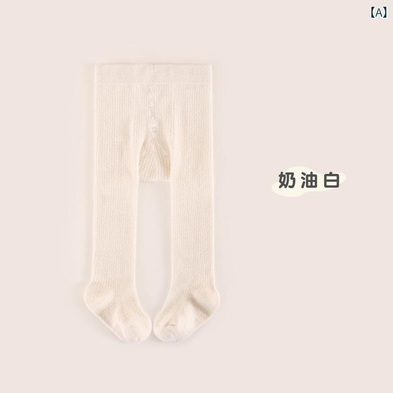ベビー キッズ レディース 男の子 女の子 秋冬 連体 タイツ 厚手 保暖 透気性 無縫 ポリエステル ピットストライプ クリームホワイト クリームブラウン クリームベージュ かわいい 英倫風 ビッグヒップ 暖か足元 伸縮性 部屋着 普段使い