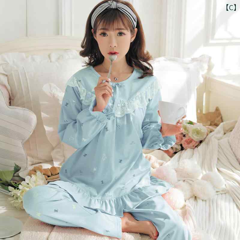 哺乳睡衣 女性用 長袖 綿100％ 薄手 春秋 ピンク ブルー グリーン 丸首 長ズボン 外出 授乳 前開き 産後 妊婦 部屋着 普段使い 柔らか 肌触り 通気性 3