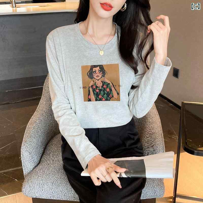 授乳服 女性用 長袖 Tシャツ トップス 純棉 綿 接触冷感 丸首 ミドル丈 ワイドシル...