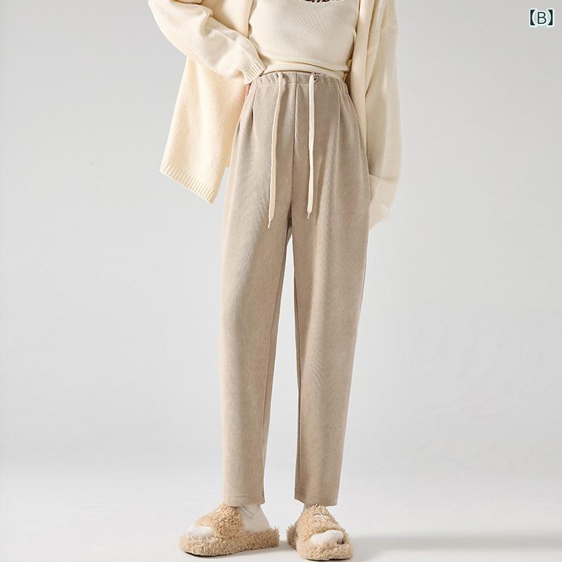 マタニティパンツ 秋冬 女性用 ロング丈 ワイドパンツ ハランボトム トコロバレ ストレッチ 綿混 中厚手 ブラック 卡其 アイボリー グレー ゆったりシルエット 通勤 普段使い 2