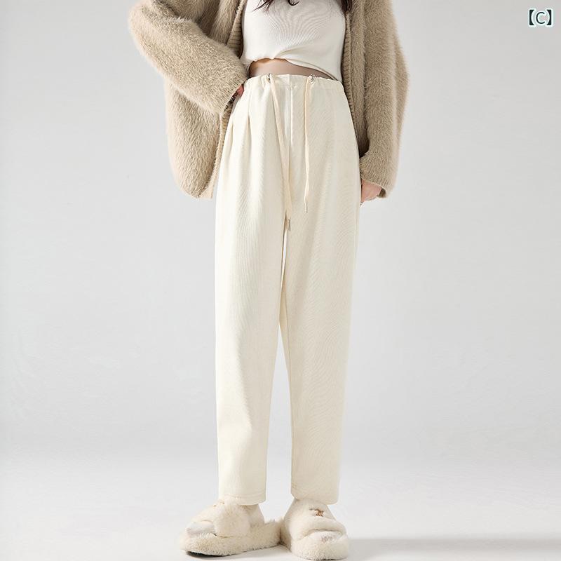 マタニティパンツ 秋冬 女性用 ロング丈 ワイドパンツ ハランボトム トコロバレ ストレッチ 綿混 中厚手 ブラック 卡其 アイボリー グレー ゆったりシルエット 通勤 普段使い 3
