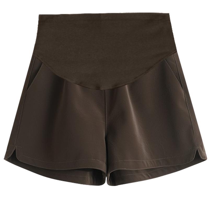 マタニティパンツ レディース 秋冬 皮革 ショートパンツ 外履き ワイドレッグ 開き 妊婦サポート トワルーズ トワルーズパンツ 5分丈 ゆるシルエット 中厚手 伸縮性 コーヒーブラウン グレー ブラック カジュアル