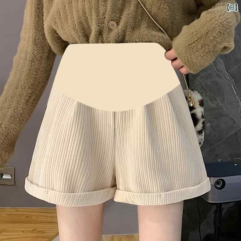 マタニティパンツ レディース 秋冬 ショートパンツ 灯芯绒 接触冷感 再生繊維 ブラ...