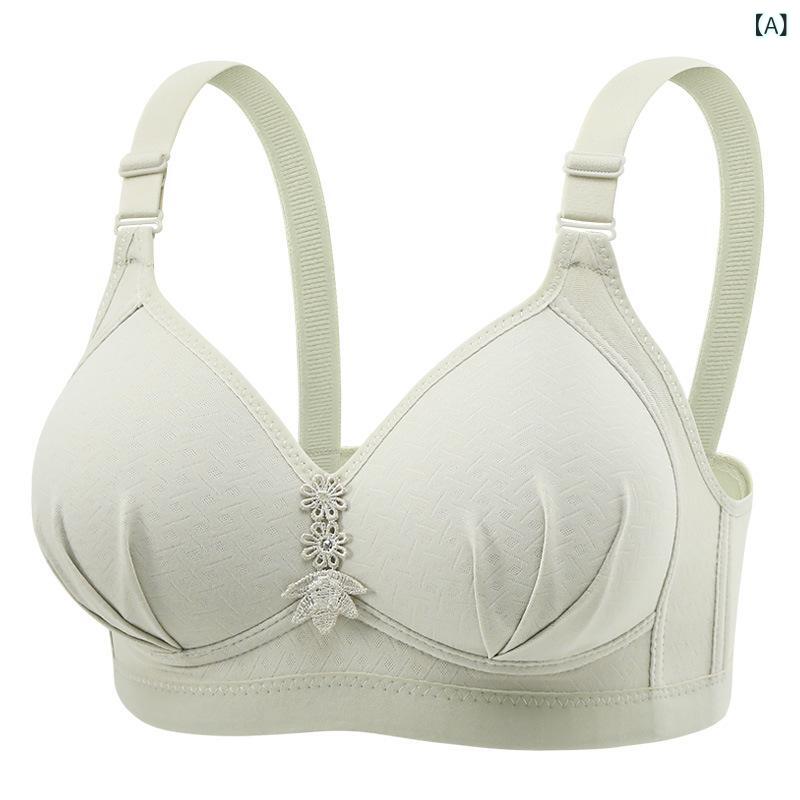 Bras Only - ママブラ 調整型 無ワイヤー 文胸 中年女性 大きいサイズ 薄型 3/4カップ 聚拢 上托 軽量 伸縮性 ナイロン ポリエステル 固定肩紐 後3列フック 浅緑 豆沙 虾紅 肌色 ブラック 秋 シンプル カジュアル