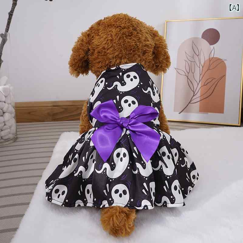 Dresses - ペットドレス 犬用 ハロウィン コスチューム かわいい スカート 衣装 丸首 幽霊 南瓜 コウモリ 切り替え デザイン ポリエステル 軽量 通気性 伸縮性 S M L XL サイズ展開