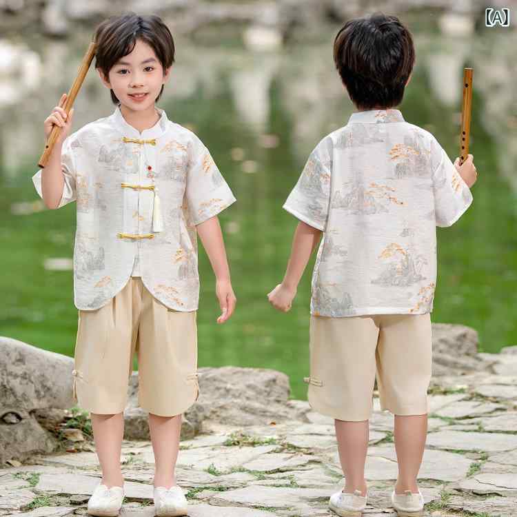・カテゴリ: 童旗袍、唐装、民族服装、子供用セットアップ・スタイル: 中国風・柄: 花柄・生地加工: 柔軟処理・要素: セットアップ、プリント・素材: ポリエステル ・生地: 綿混紡・生地の厚さ: 薄手・カラー展開: 杏色・サイズ展開: 90cm、100cm、110cm、120cm、130cm、140cm、150cm、160cm・推奨年齢: 中小童（3〜8歳、100〜140cm）・着用シーン: 通学、ギフト、日常、幼稚園、クラス服、お出かけ、通気、吸汗
